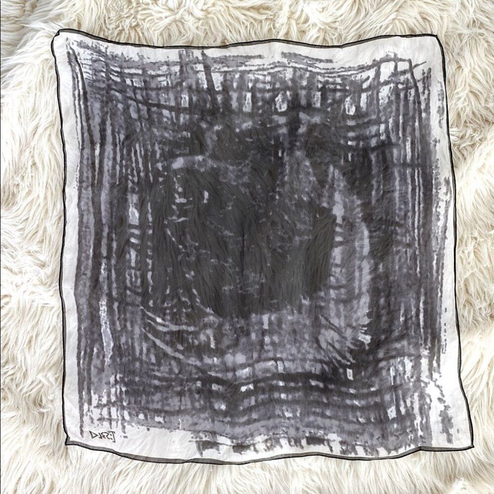 Diesel Y2K Abstract Black/Gray Cream Silk Scarf 28" logo printed Art Street Emo